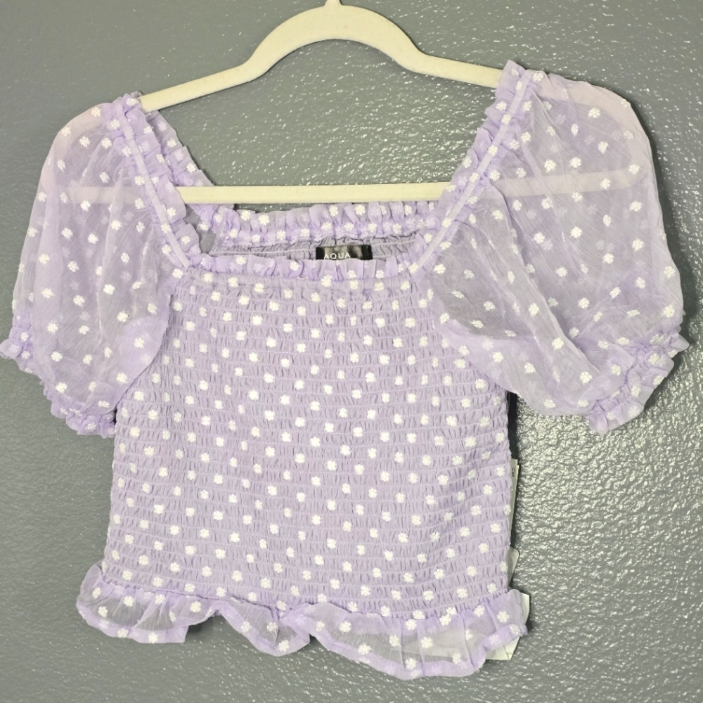 Aqua Girls Sheer Puff Sleeve Smocked Top. Size XL 14/16. Nwt